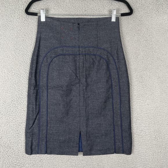 In The Now Skirt Womens 2 Gray Blue Wool Blend Pencil Pipe Trim Career Lined - Picture 2 of 9
